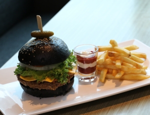 hamburger with lettuce and french fries thumbnail
